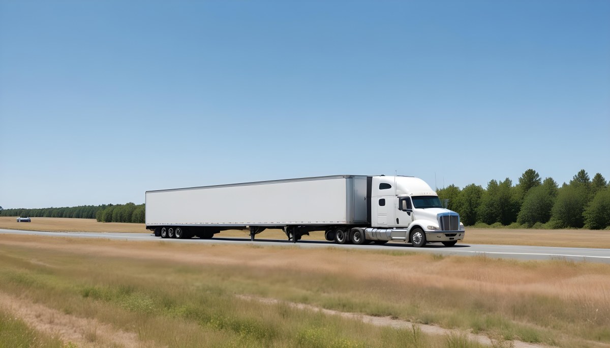 White Semi Truck On A Highway With Mountains In The Background Cloudy Sky Other Cars In The Distance Sunny Day Asphalt Road 34 91b2