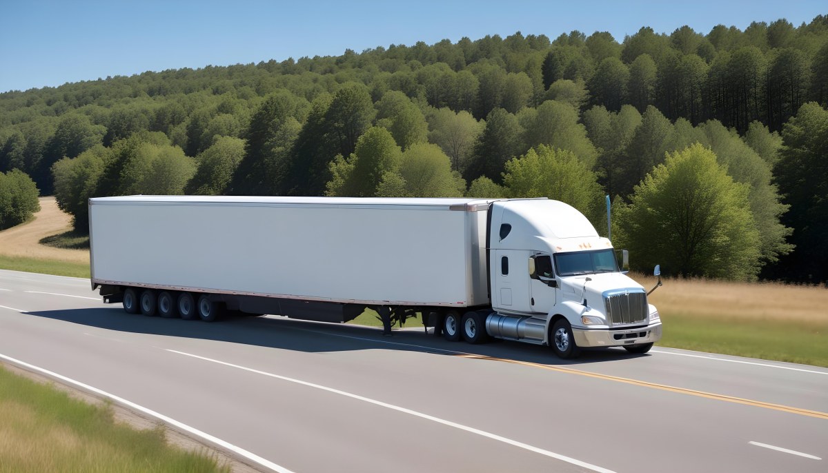 White Semi Truck On A Highway With Mountains In The Background Cloudy Sky Other Cars In The Distance Sunny Day Asphalt Road 4 E953
