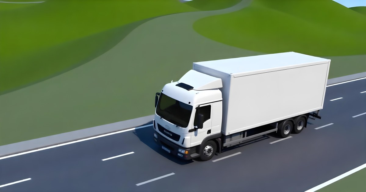 White Truck On The Road With A Green Container Green Hills In The Background Sunny Day Commercial Transport Highway 10 Beef