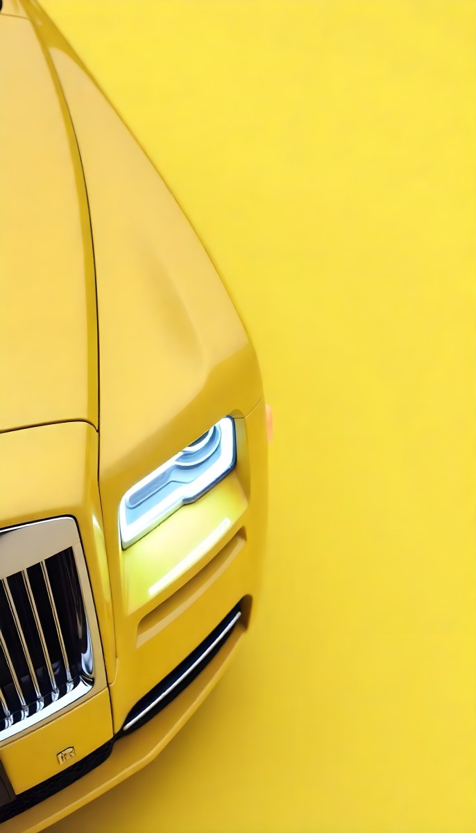 Yellow Rolls Royce Front View Headlight On Yellow Background 13 Ac4f