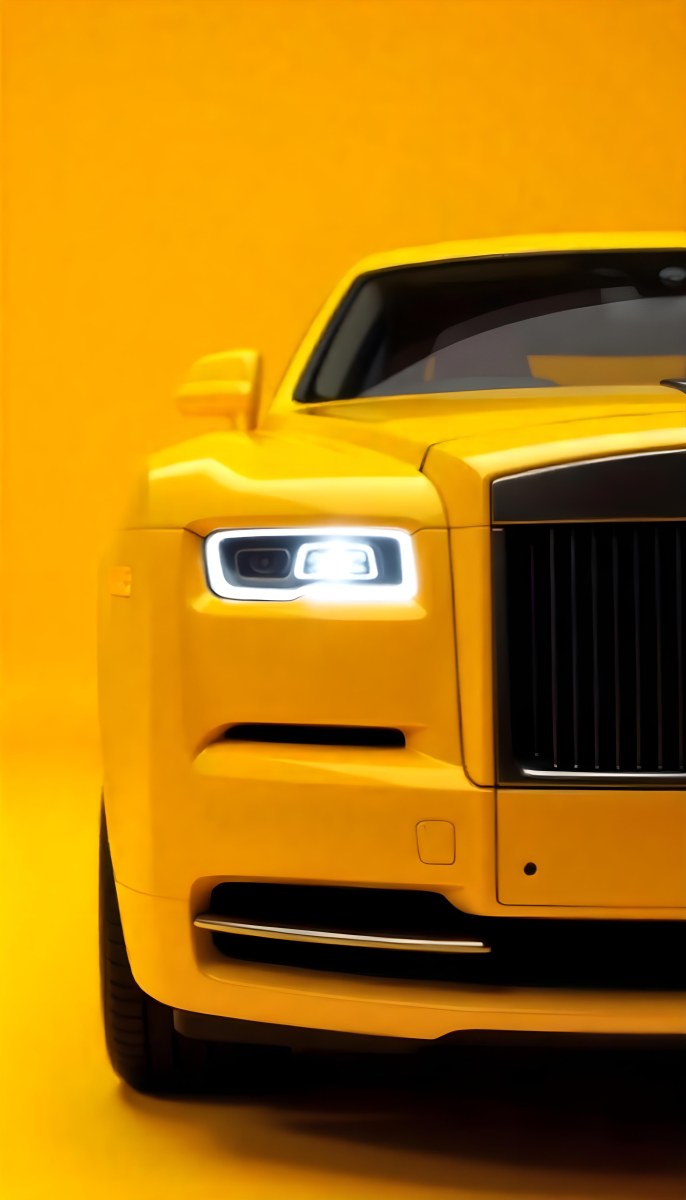 Yellow Rolls Royce Front View Headlight On Yellow Background 2 Aa08
