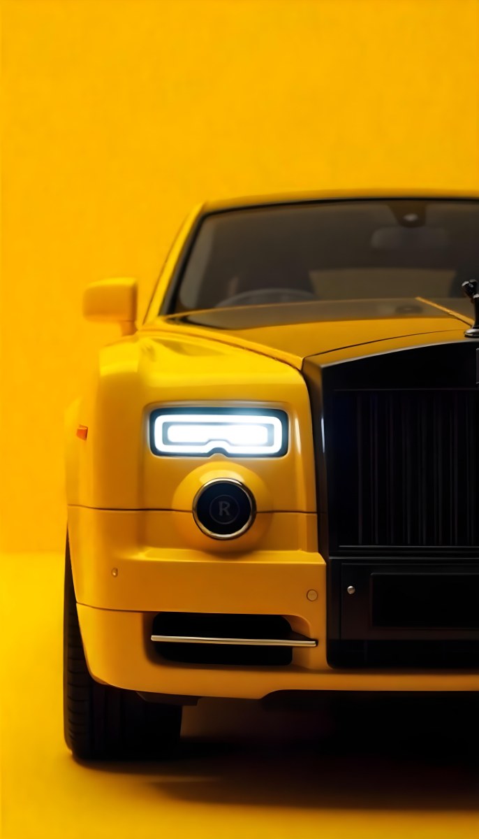 Yellow Rolls Royce Front View Headlight On Yellow Background 21 86f3