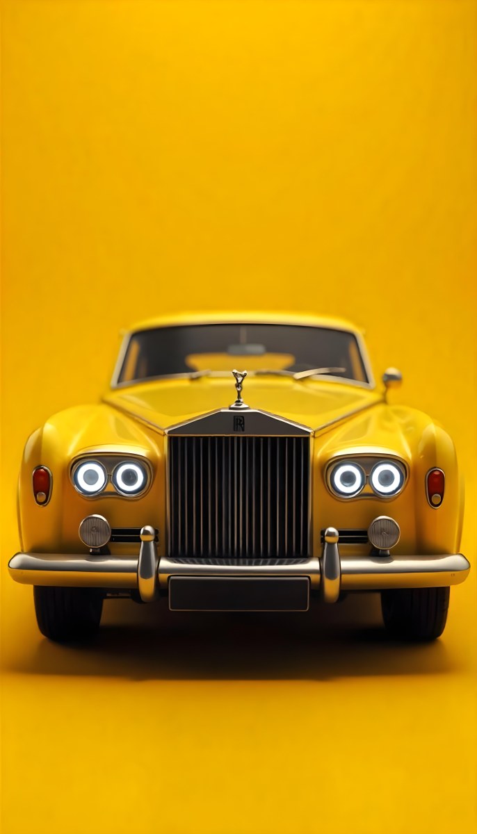 Yellow Rolls Royce Front View Headlight On Yellow Background 27 F1ba