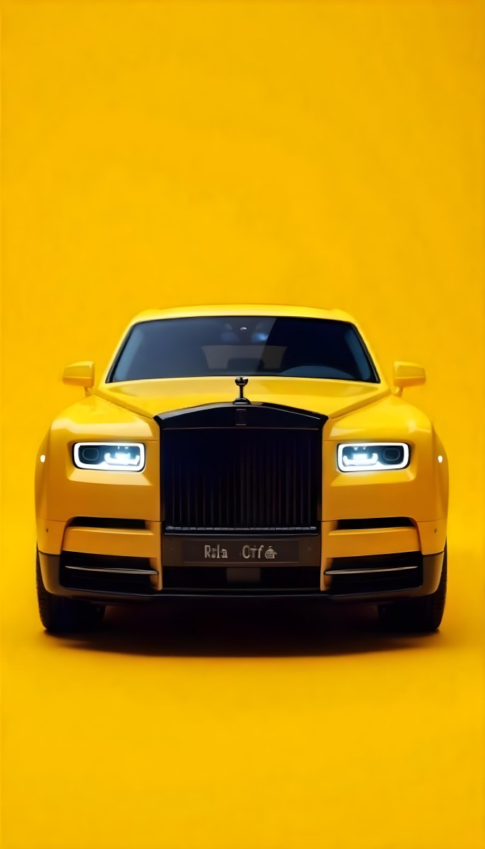 Yellow Rolls Royce Front View Headlight On Yellow Background 28 C4eb