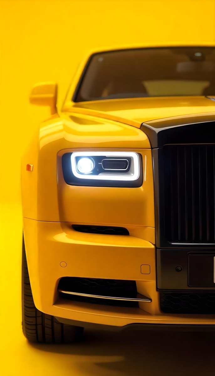 Yellow Rolls Royce Front View Headlight On Yellow Background 30 3caf