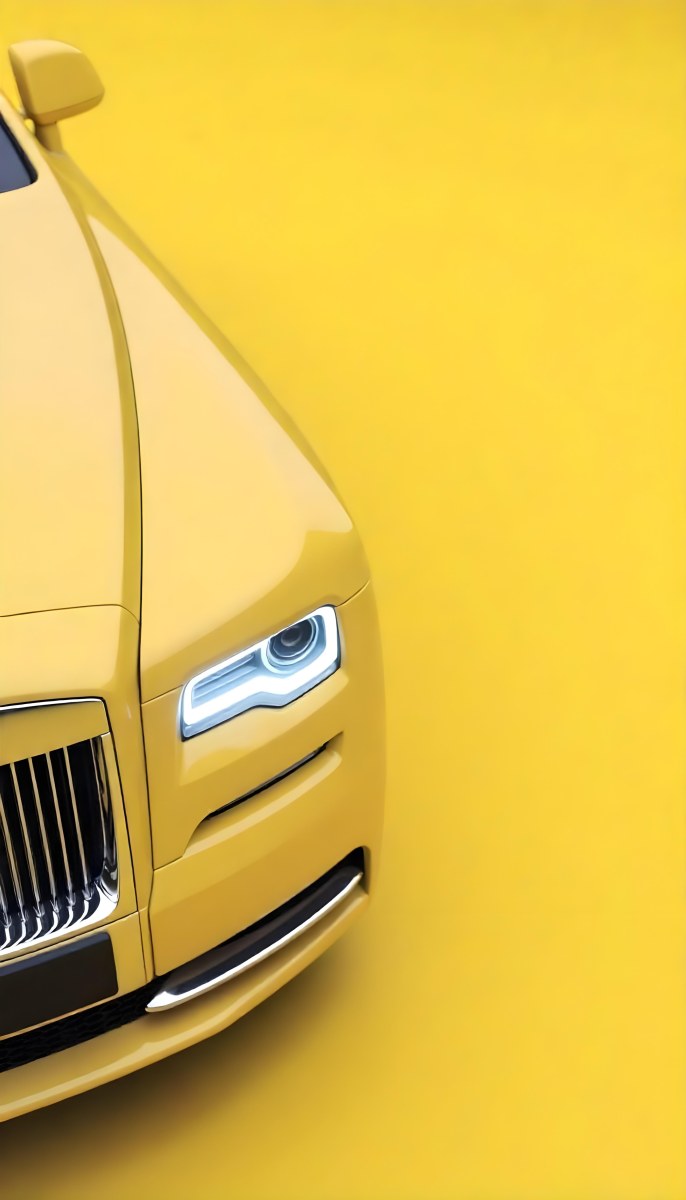Yellow Rolls Royce Front View Headlight On Yellow Background 31 F338