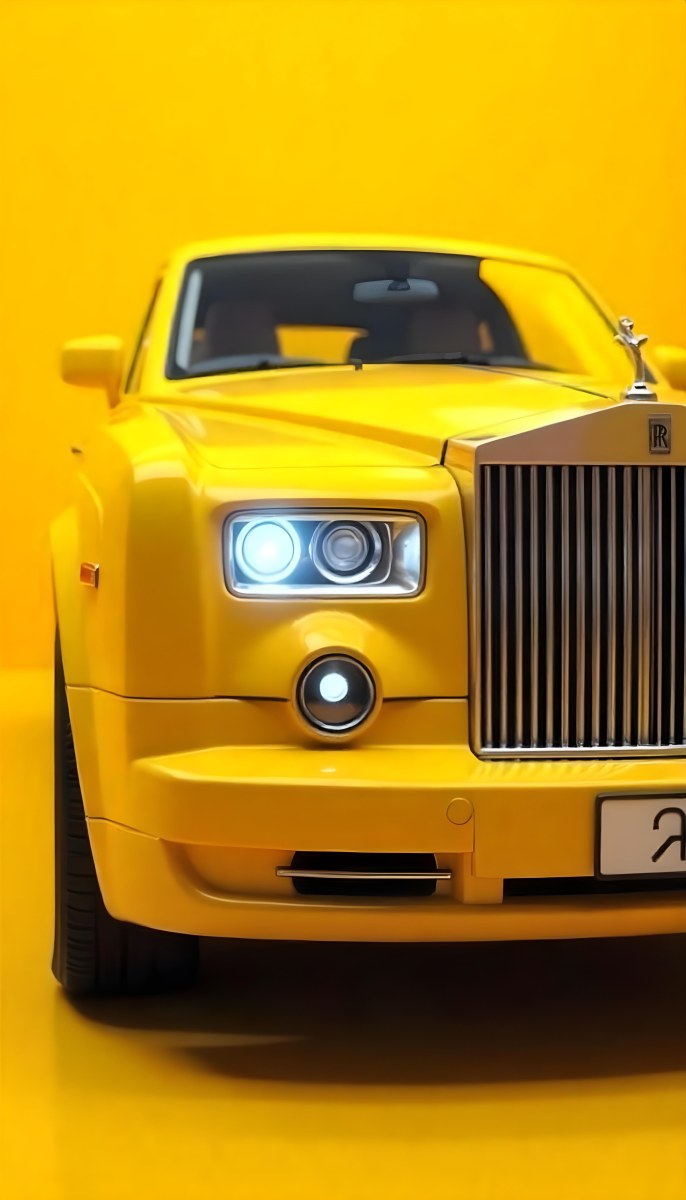 Yellow Rolls Royce Front View Headlight On Yellow Background 32 Ed62