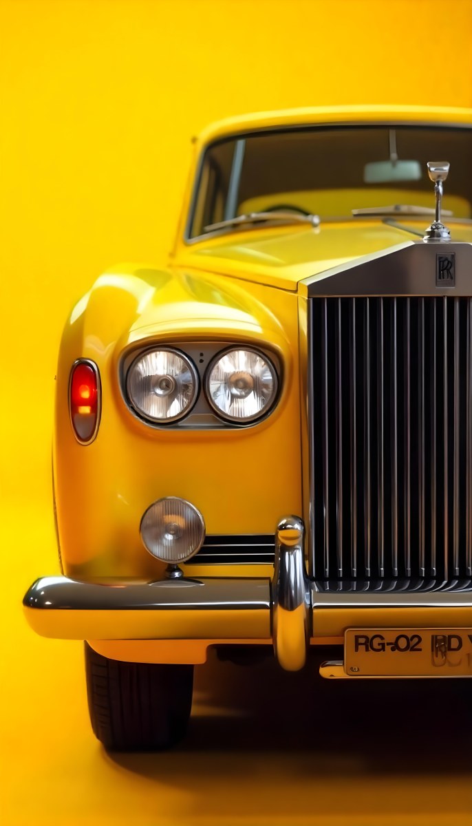 Yellow Rolls Royce Front View Headlight On Yellow Background 5 Fca6