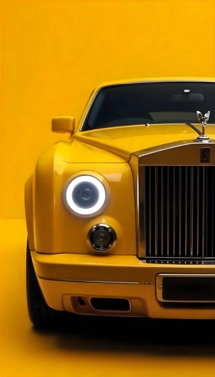 Yellow Rolls Royce Front View Headlight On Yellow Background 9 Ec3e