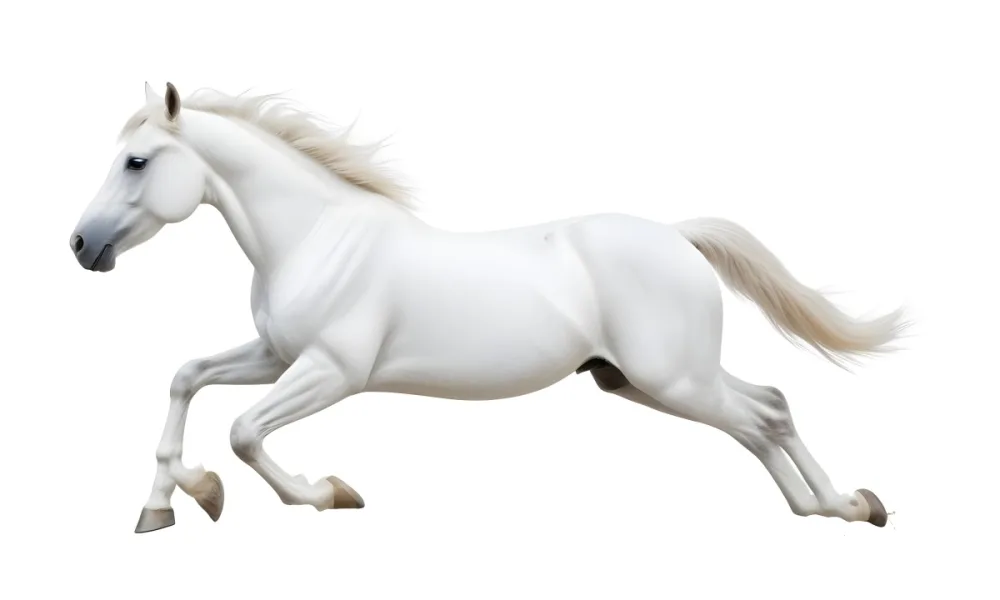 White Horse Galloping White Mane White Tail White Skin Isolated On White Background 40 4e02