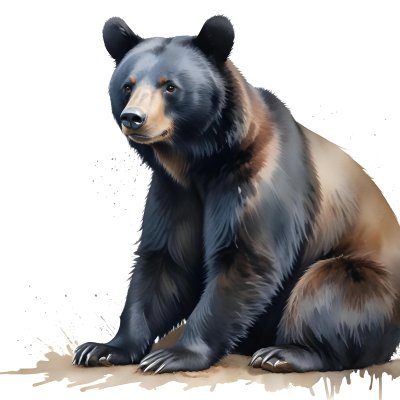 A Black Bear Sitting On The Ground Looking Forward With A White Snout In A White Background 36 Af99