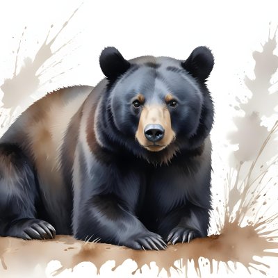 A Black Bear Sitting On The Ground Looking Forward With A White Snout In A White Background 43 916b