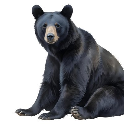A Black Bear Sitting On The Ground Looking Forward With A White Snout In A White Background 5 292b