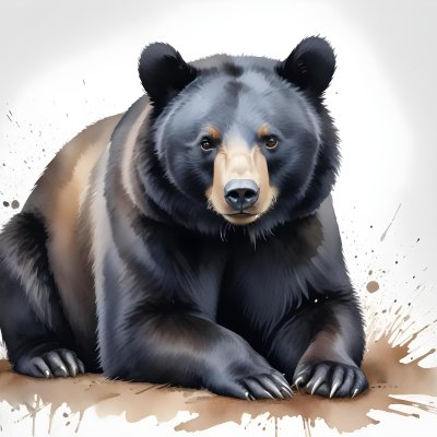 A Black Bear Sitting On The Ground Looking Forward With A White Snout In A White Background 6 02ac