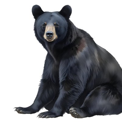 A Black Bear Sitting On The Ground Looking Forward With A White Snout In A White Background 7 De82