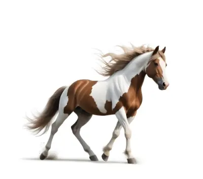 A Brown And White Paint Horse With A Flowing Tail Galloping On A White Background 7 5039