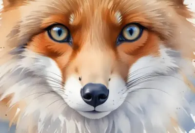 A Close Up Portrait Of A Red Fox With Piercing Blue Eyes A White Nose And A Soft Fluffy Orange And White Fur Coat 50 7420