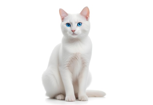 A Young White Cat With Blue Eyes Sitting On A White Background 10 2ba6