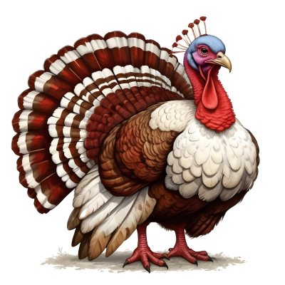 A Colorful Turkey With A Large Colorful Tail Feathers And A Red Wattle On Its Head Standing On A Plain Background 16 31da