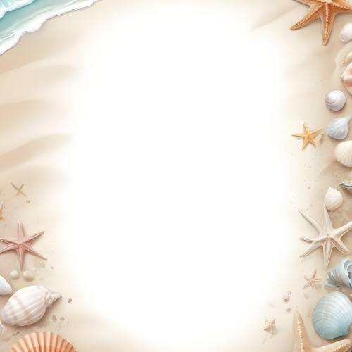 A Beach Scene With Seashells Starfish And Other Coastal Elements On A Sandy Background 56 6fec