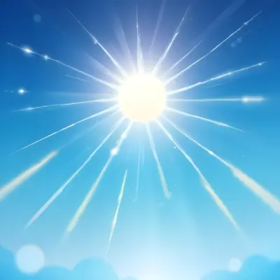 A Bright Sun With Lens Flare Effect And Bokeh Lights In A Blue Sky Light Blue Gradient Background Bright And Vibrant Colors 24 998f