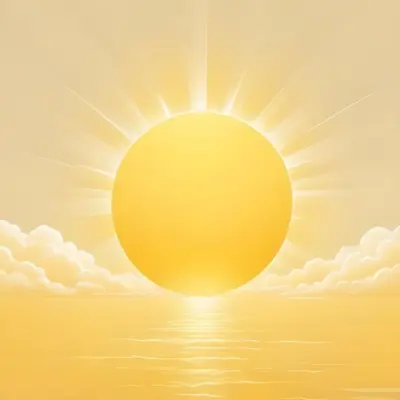 A Bright Yellow Sun With Light Rays Over The Sea With Some Clouds Yellow Color Palette Cartoon Style 32 Cb36