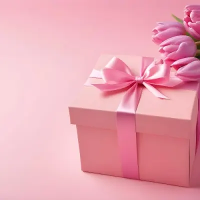 A Pink Gift Box With A Pink Ribbon And Purple Tulips On A Pink Background 16 2a81