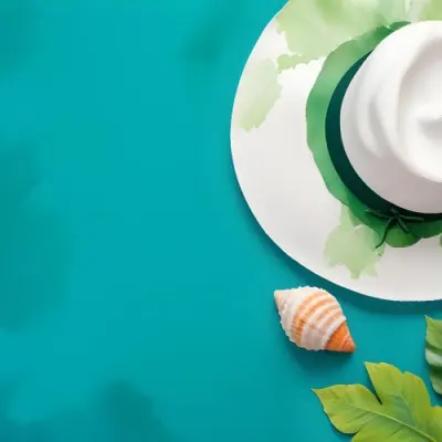 A White Hat A Seashell A Starfish And A Green Leaf On A Green Background 3 6b09