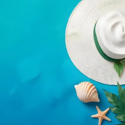 A White Hat A Seashell A Starfish And A Green Leaf On A Green Background 30 3f77