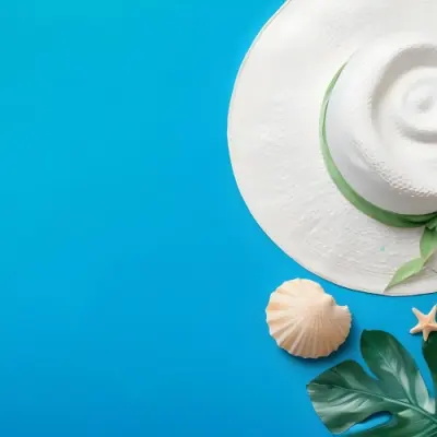 A White Hat A Seashell A Starfish And A Green Leaf On A Green Background 36 D8f3