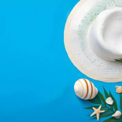 A White Hat A Seashell A Starfish And A Green Leaf On A Green Background 42 3d58