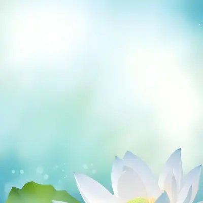 A White Lotus Flower With A Blue Center And A White Leaf In The Bottom Left Corner Green Background With Green Bokeh 11 2fb6