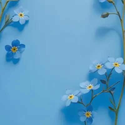 Adorable Cartoon Style Forget Me Not Flowers With Five Yellow Petals And A Blue Center Arranged On A Yellow Background With Stems And Buds Visible Creating A Delicate Floral Pattern 3d Render Cartoon 19 B6f4