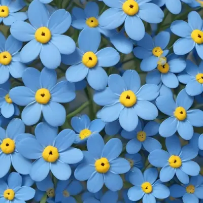 Adorable Cartoon Style Forget Me Not Flowers With Five Yellow Petals And A Blue Center Arranged On A Yellow Background With Stems And Buds Visible Creating A Delicate Floral Pattern 3d Render Cartoon 20 F719