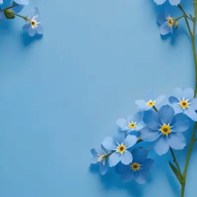 Adorable Cartoon Style Forget Me Not Flowers With Five Yellow Petals And A Blue Center Arranged On A Yellow Background With Stems And Buds Visible Creating A Delicate Floral Pattern 3d Render Cartoon 43 326b