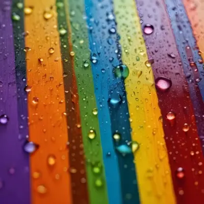 Colorful Vertical Stripes In Vibrant Hues Of Red Orange Yellow Green Blue And Purple With Water Droplets Clinging To The Surface Creating A Glossy Effect The Background Is Blurred Emphasizing The Vivid Colors A 18 2fb5
