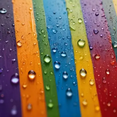Colorful Vertical Stripes In Vibrant Hues Of Red Orange Yellow Green Blue And Purple With Water Droplets Clinging To The Surface Creating A Glossy Effect The Background Is Blurred Emphasizing The Vivid Colors A 23 4c5a