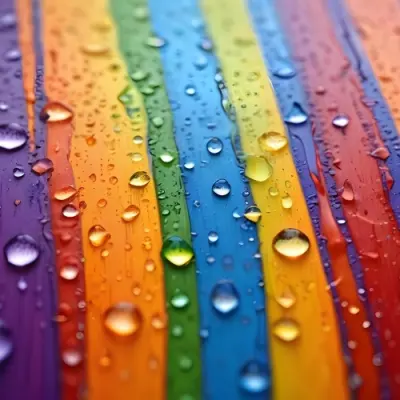 Colorful Vertical Stripes In Vibrant Hues Of Red Orange Yellow Green Blue And Purple With Water Droplets Clinging To The Surface Creating A Glossy Effect The Background Is Blurred Emphasizing The Vivid Colors A 27 42b0