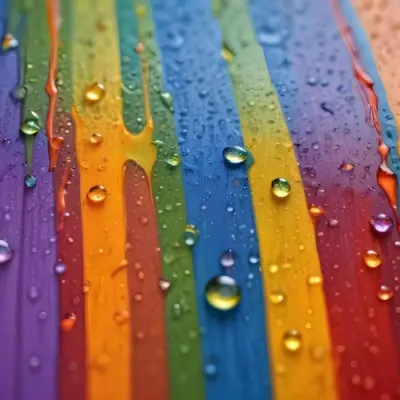 Colorful Vertical Stripes In Vibrant Hues Of Red Orange Yellow Green Blue And Purple With Water Droplets Clinging To The Surface Creating A Glossy Effect The Background Is Blurred Emphasizing The Vivid Colors A 34 4995