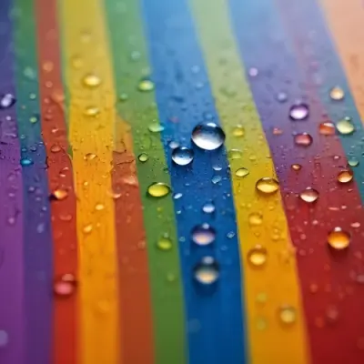 Colorful Vertical Stripes In Vibrant Hues Of Red Orange Yellow Green Blue And Purple With Water Droplets Clinging To The Surface Creating A Glossy Effect The Background Is Blurred Emphasizing The Vivid Colors A 4 2b11