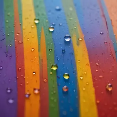 Colorful Vertical Stripes In Vibrant Hues Of Red Orange Yellow Green Blue And Purple With Water Droplets Clinging To The Surface Creating A Glossy Effect The Background Is Blurred Emphasizing The Vivid Colors A 7 8bb3