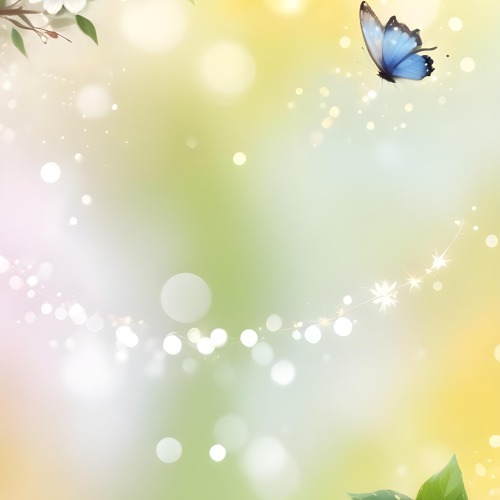 Digital Painting A Blue Butterfly Flying Over A Bokeh Background With Some White Sparkles And A Branch With Flowers In The Corner Bold And Slim Lines Brush Strokes 19 8199