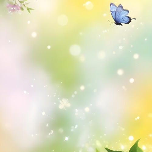 Digital Painting A Blue Butterfly Flying Over A Bokeh Background With Some White Sparkles And A Branch With Flowers In The Corner Bold And Slim Lines Brush Strokes 26 8f38