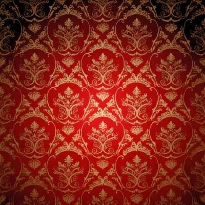 Digital Painting A Repeating Pattern Featuring Ornate Floral And Scroll Designs In Gold On A Rich Red Background With Black Accents At The Top And Bottom The Design Is Symmetrical And Intricate Creating A Luxurious Ap 13 Fd6e