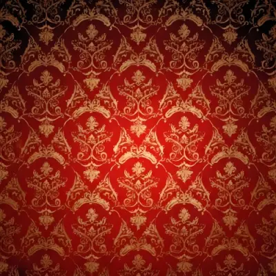 Digital Painting A Repeating Pattern Featuring Ornate Floral And Scroll Designs In Gold On A Rich Red Background With Black Accents At The Top And Bottom The Design Is Symmetrical And Intricate Creating A Luxurious Ap 14 235d