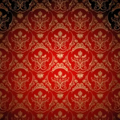 Digital Painting A Repeating Pattern Featuring Ornate Floral And Scroll Designs In Gold On A Rich Red Background With Black Accents At The Top And Bottom The Design Is Symmetrical And Intricate Creating A Luxurious Ap 15 77ce