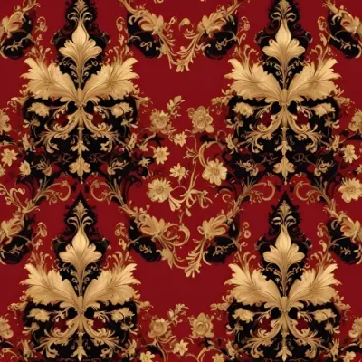 Digital Painting A Repeating Pattern Featuring Ornate Floral And Scroll Designs In Gold On A Rich Red Background With Black Accents At The Top And Bottom The Design Is Symmetrical And Intricate Creating A Luxurious Ap 16 5d38