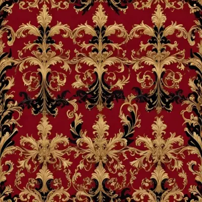Digital Painting A Repeating Pattern Featuring Ornate Floral And Scroll Designs In Gold On A Rich Red Background With Black Accents At The Top And Bottom The Design Is Symmetrical And Intricate Creating A Luxurious Ap 3 F491