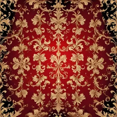 Digital Painting A Repeating Pattern Featuring Ornate Floral And Scroll Designs In Gold On A Rich Red Background With Black Accents At The Top And Bottom The Design Is Symmetrical And Intricate Creating A Luxurious Ap 4 3406