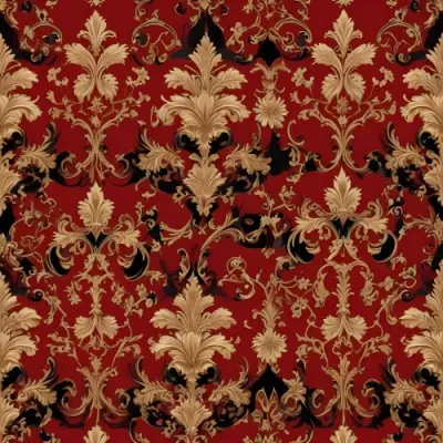 Digital Painting A Repeating Pattern Featuring Ornate Floral And Scroll Designs In Gold On A Rich Red Background With Black Accents At The Top And Bottom The Design Is Symmetrical And Intricate Creating A Luxurious Ap 5 6da6